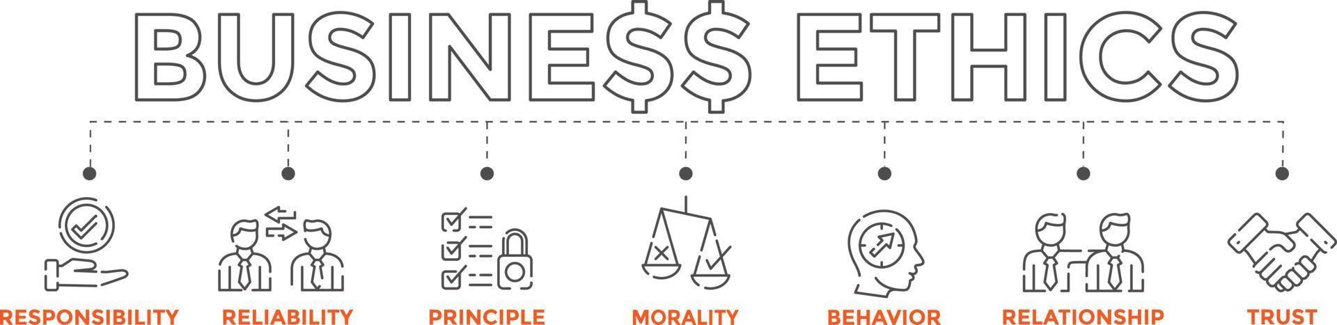 ilustração do conceito de ética empresarial. banner de ética empresarial com ícones. vetor