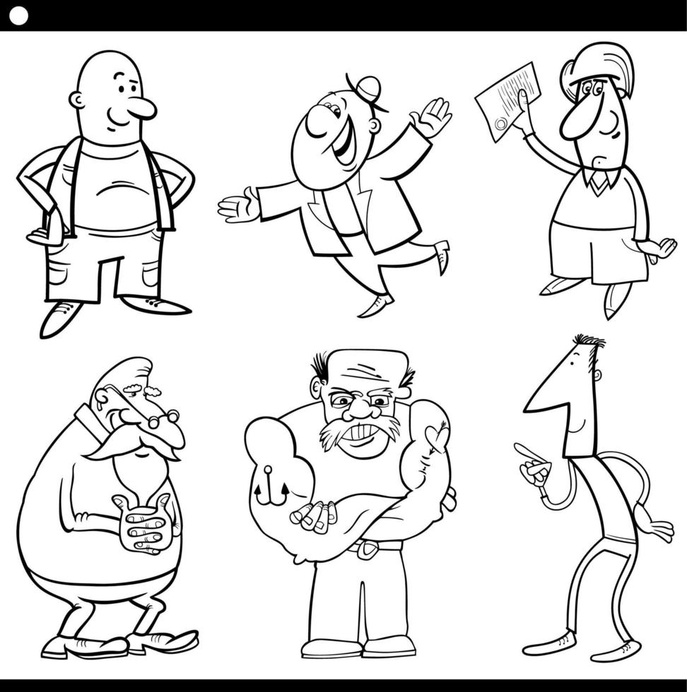 personagens de quadrinhos de homens definir ilustração em preto e branco vetor
