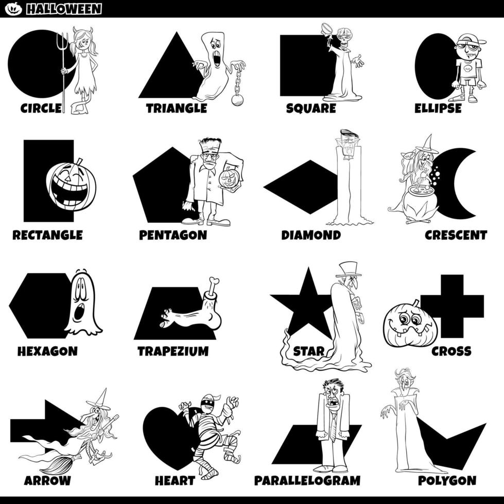 formas geométricas básicas com caracteres de halloween vetor