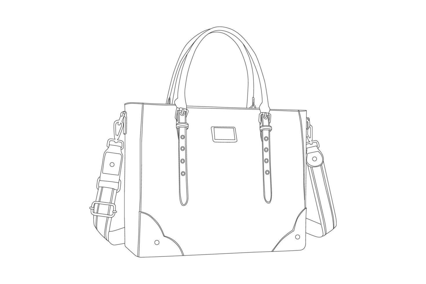 bolsa de viagem de couro feminina, bolsa de viagem de arte de linha com fundo branco vetor