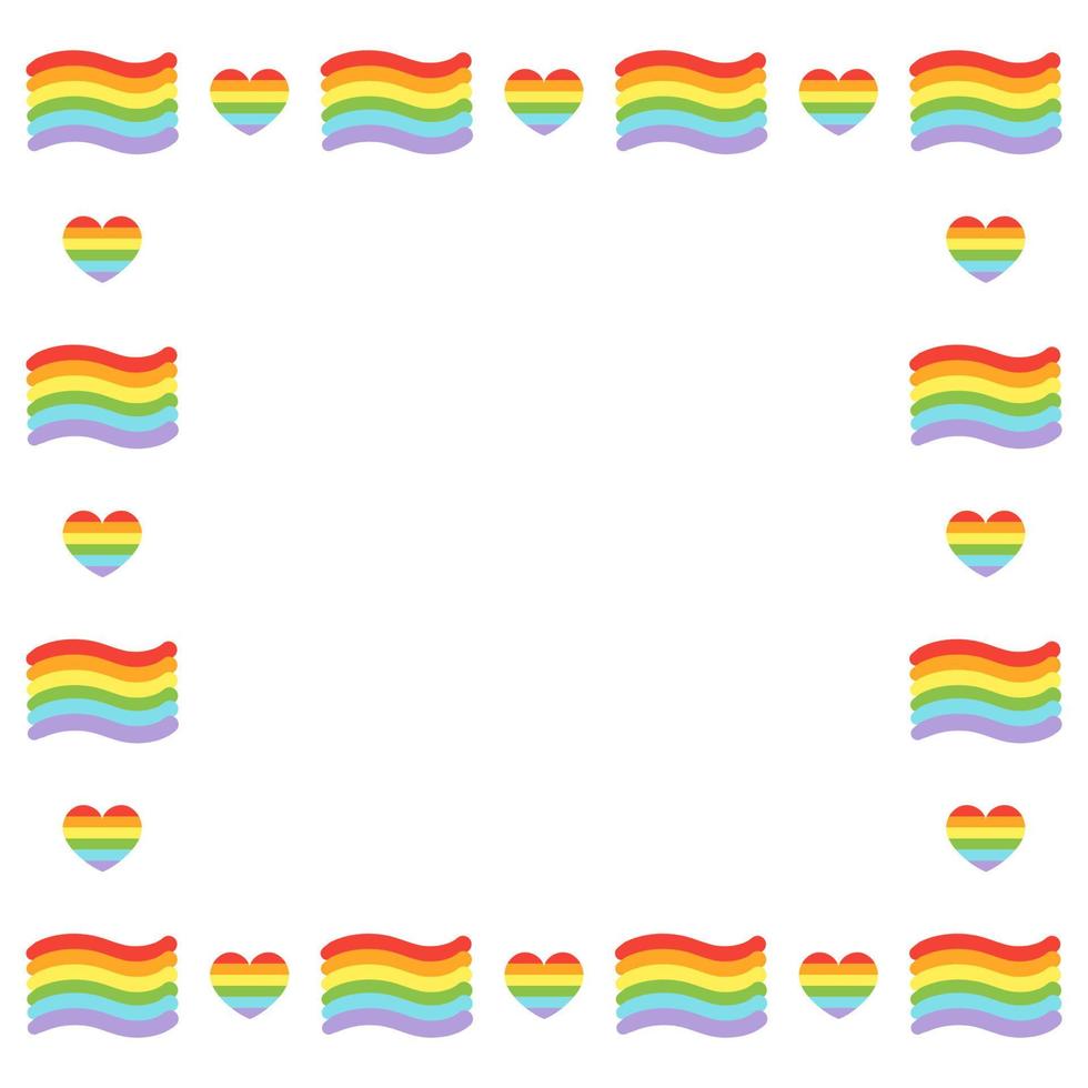ilustração em vetor fronteira quadrado padrão sem emenda. quadro com corações simples e bandeiras no estilo doodle - orgulho, amor, espaço de cópia do slogan da parada gay. direitos lgbt