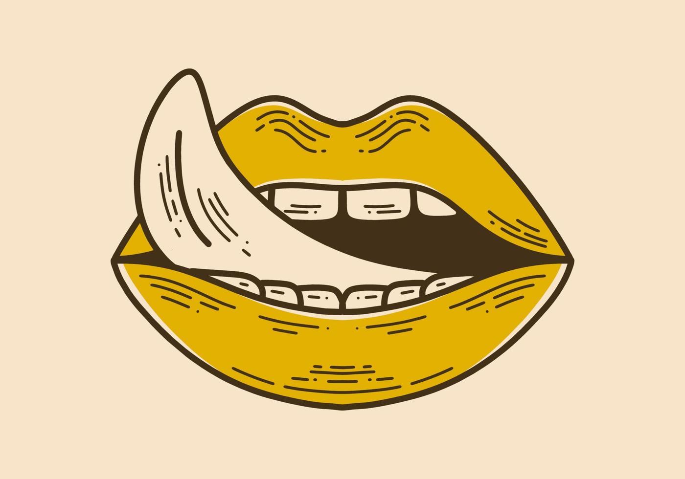cor amarela marrom de uma boca e língua vetor