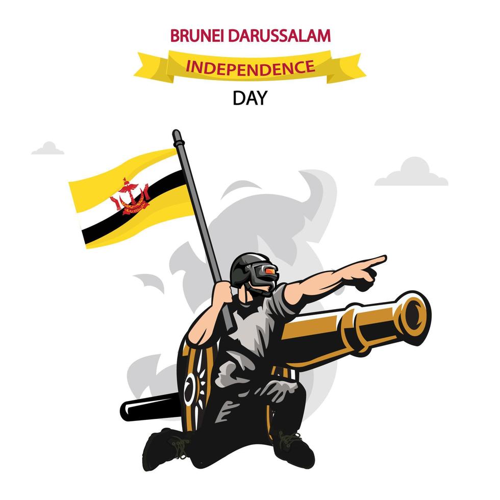 vetor do dia nacional de Brunei Darussalam. design plano patriótico soldado carregando brunei darrussalam flag.