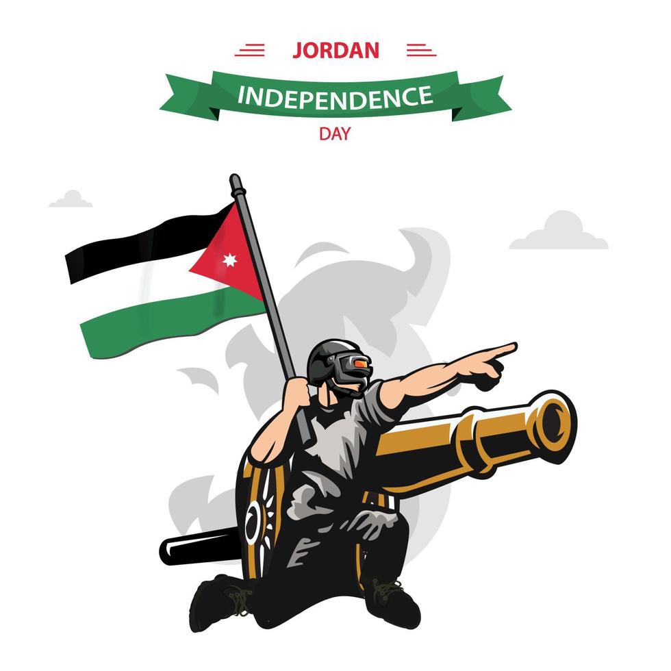 vetor do dia da independência da jordânia. design plano soldado patriótico carregando a bandeira da Jordânia.