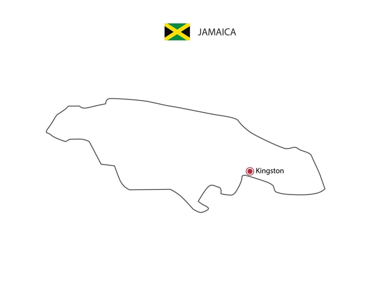mão desenhar vetor de linha preta fina do mapa da jamaica com capital kingston em fundo branco.