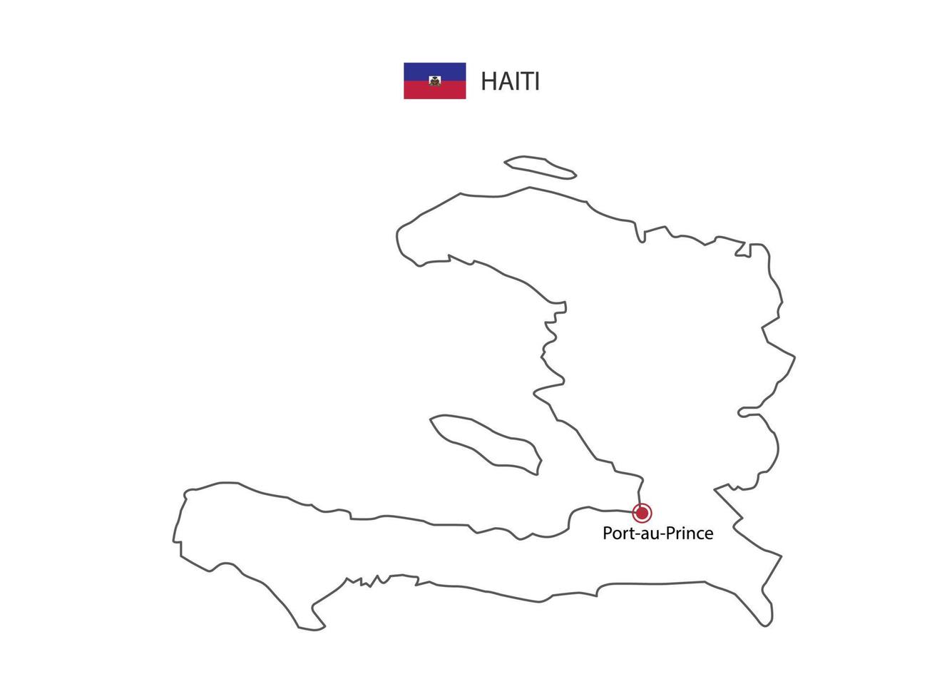 mão desenhar vetor de linha preta fina do mapa do haiti com capital port-au-prince em fundo branco.