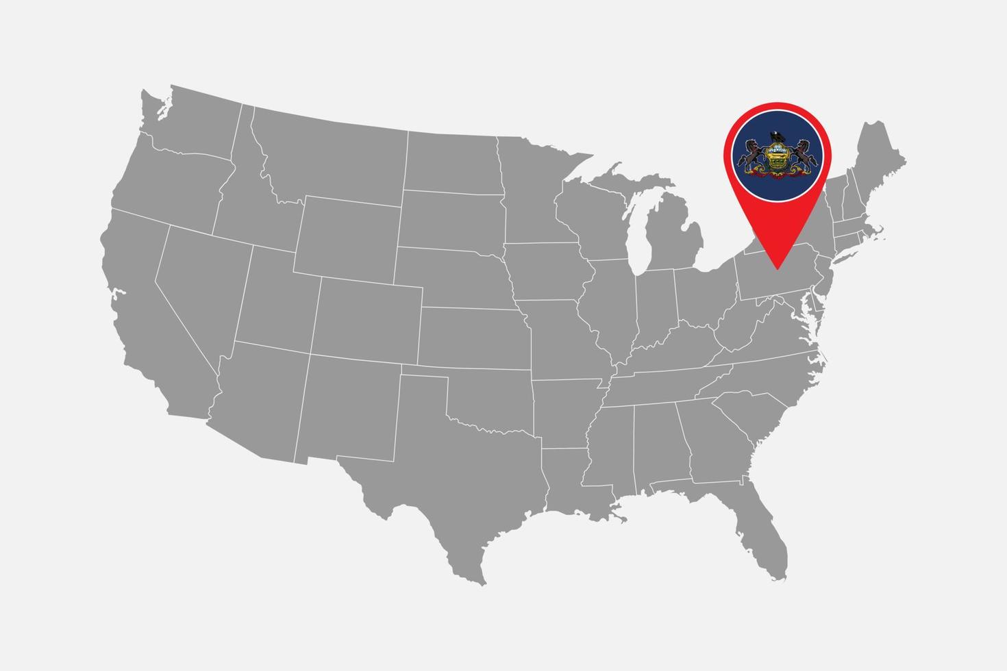 ponteiro de mapa com bandeira da Pensilvânia. ilustração vetorial. vetor