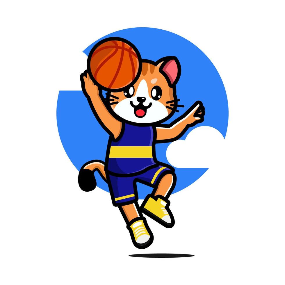 gato feliz jogando basquete vetor