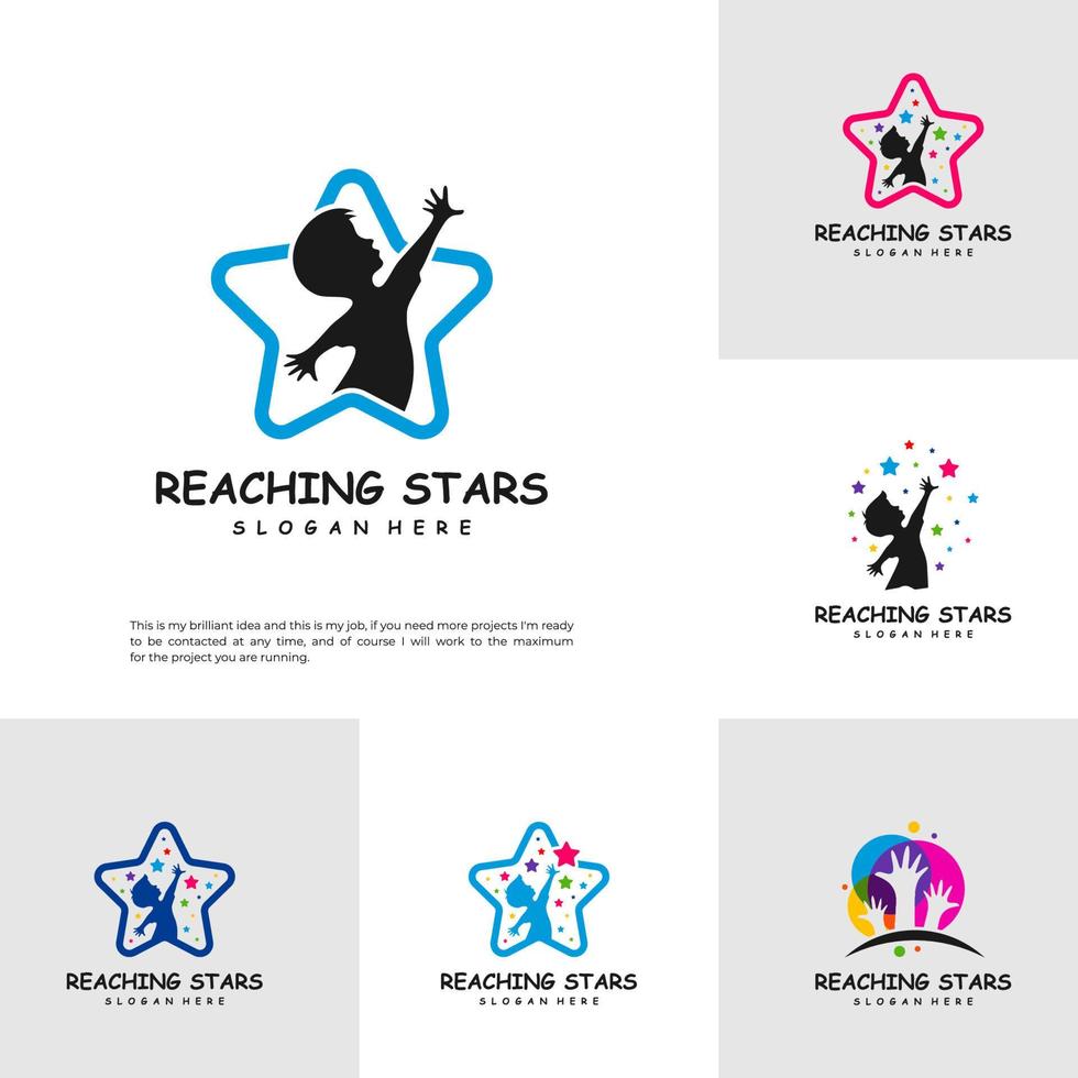 conjunto de modelo de design de logotipo de estrelas atingindo. vetor de logotipo de estrela de sonho. emblema, símbolo de ícone colorido e criativo