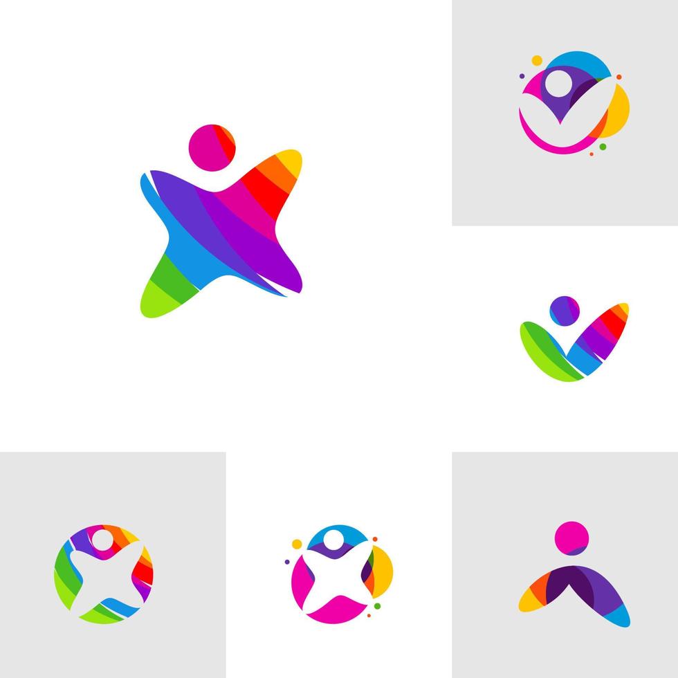 conjunto de vetor de design de modelo de logotipo de crianças coloridas, emblema, conceito de design, símbolo criativo, ícone