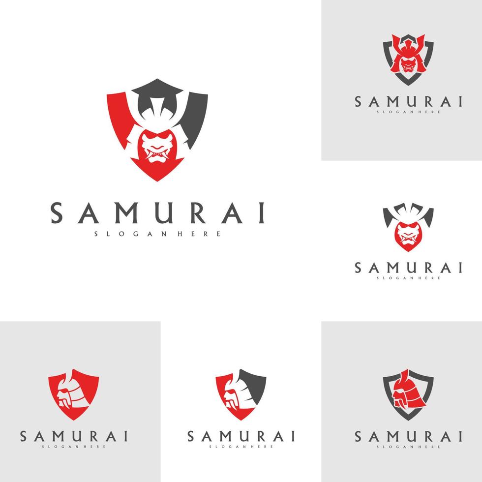 conjunto de vetor de design de logotipo de cabeça de samurai. modelo de logotipo de guerreiro samurai