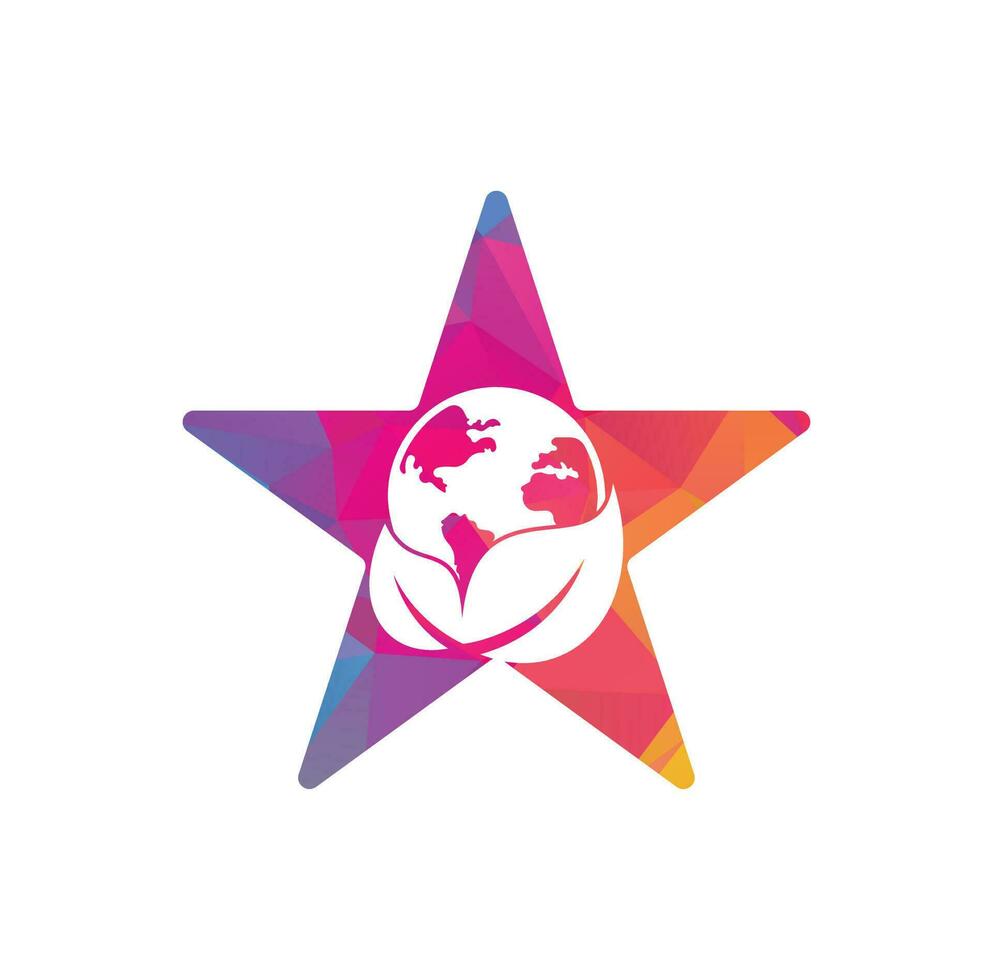globo folha estrela forma conceito logotipo ícone vetor. combinação de logotipo de terra e folha. planeta e eco símbolo ou ícone vetor