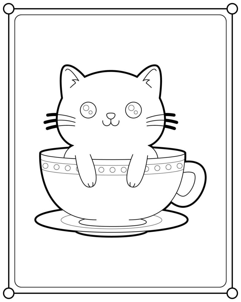 página para colorir de desenho de gato kawaii para crianças 1613481 Vetor  no Vecteezy