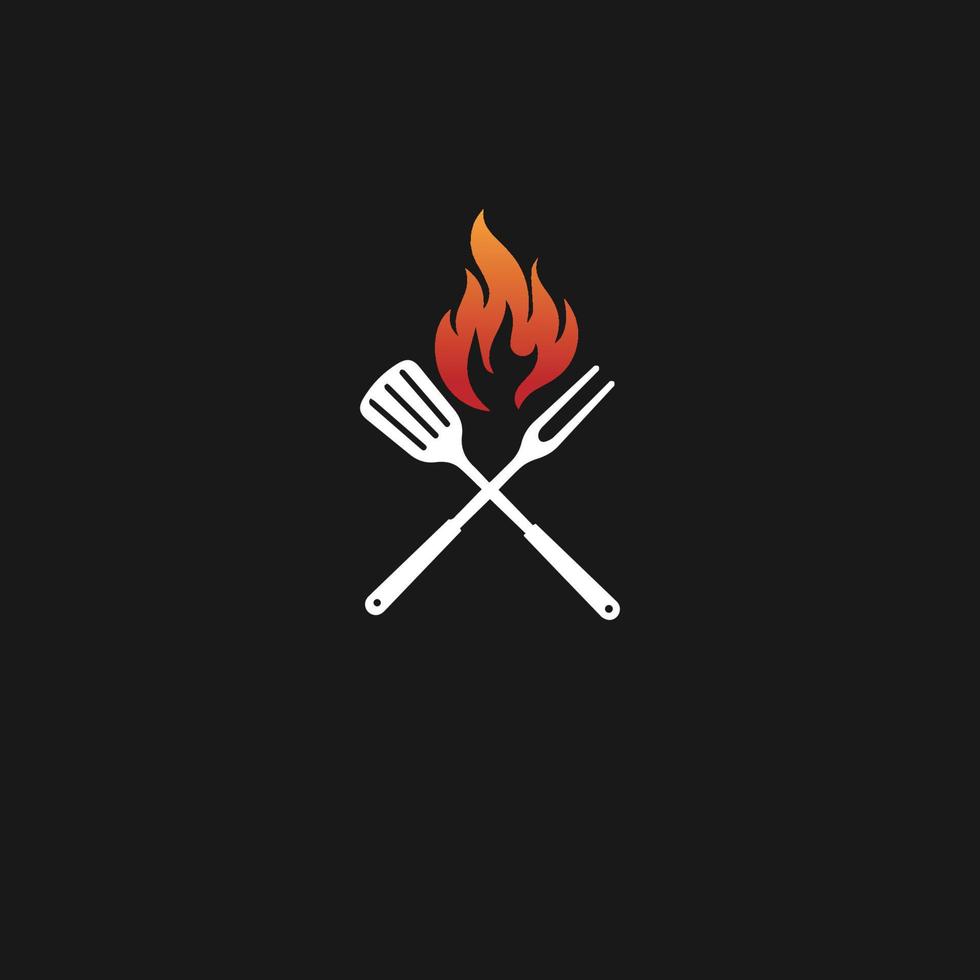 logotipo de churrasco com logotipo de churrasco e conceito de fogo em combinação com espátula vetor