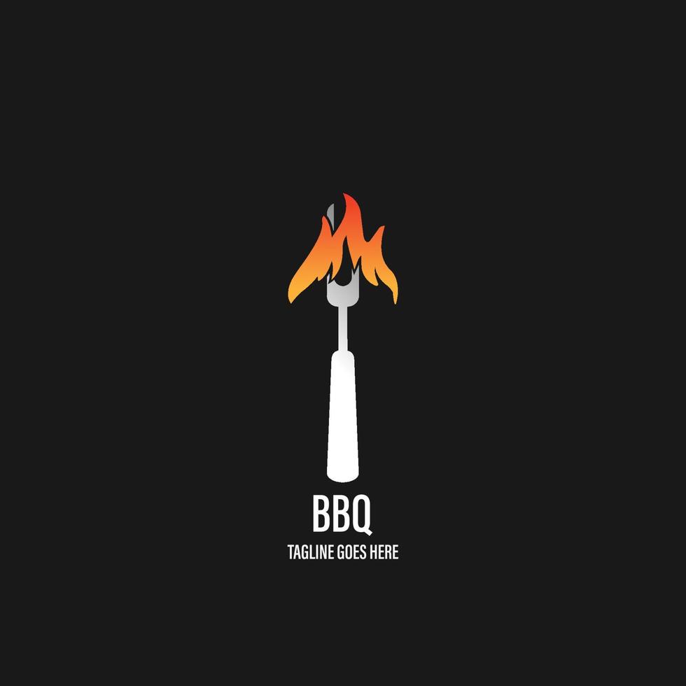 logotipo de churrasco com logotipo de churrasco e conceito de fogo em combinação com espátula vetor