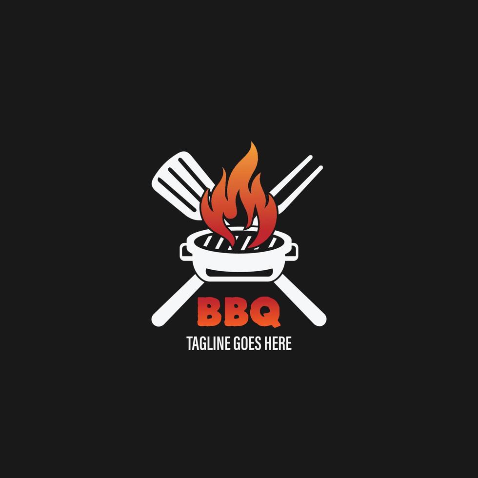 logotipo de churrasco com logotipo de churrasco e conceito de fogo em combinação com espátula vetor