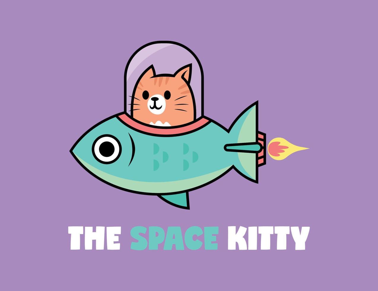 um gato laranja fofo está dirigindo uma nave espacial de peixe. vetor de desenho animado premium.