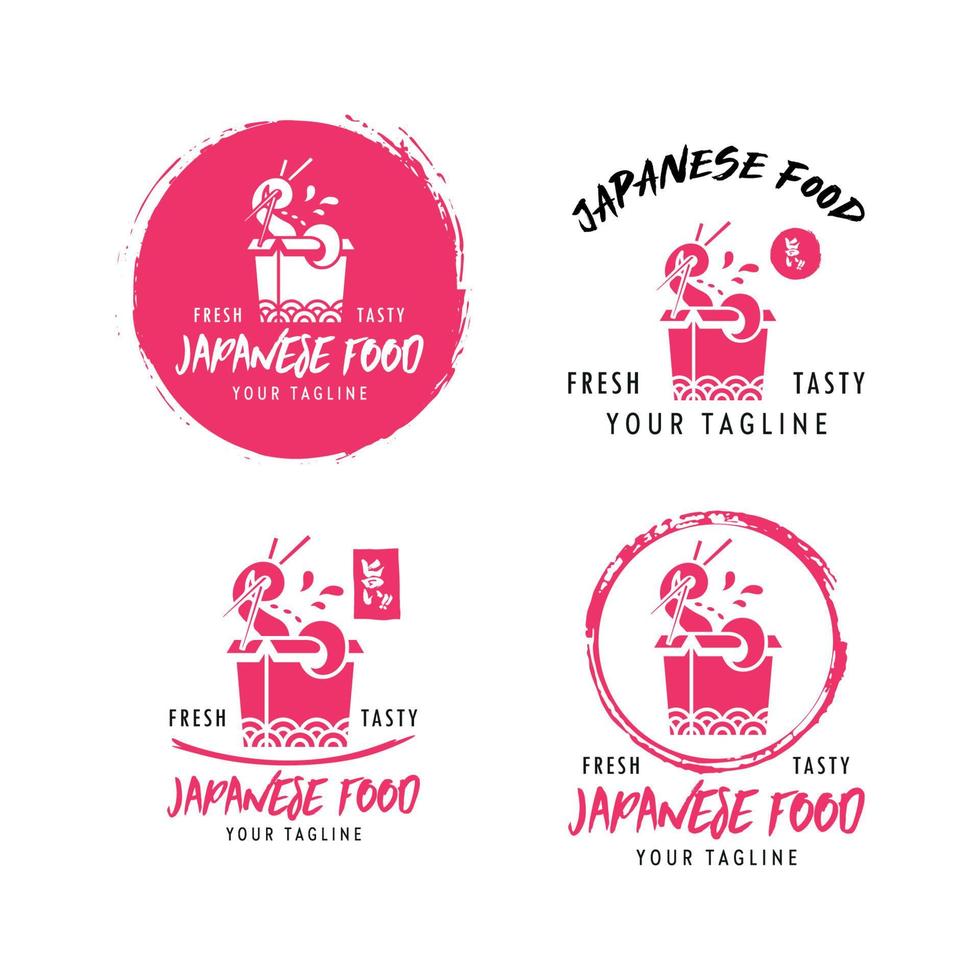 coleção de logotipo de desenho animado de caixa de comida japonesa vetor
