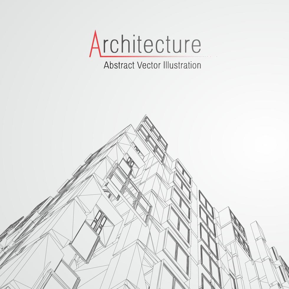 fundo de linha de arquitetura. Resumo de vetor de esboço de construção civil. projeto 3d da cidade moderna. grade geométrica de tecnologia. casa de planta de fio. wireframe de inovação de arquiteto digital.