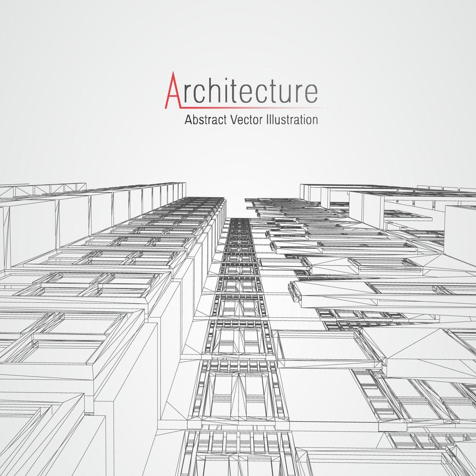 fundo de linha de arquitetura. Resumo de vetor de esboço de construção civil. projeto 3d da cidade moderna. grade geométrica de tecnologia. casa de planta de fio. wireframe de inovação de arquiteto digital.