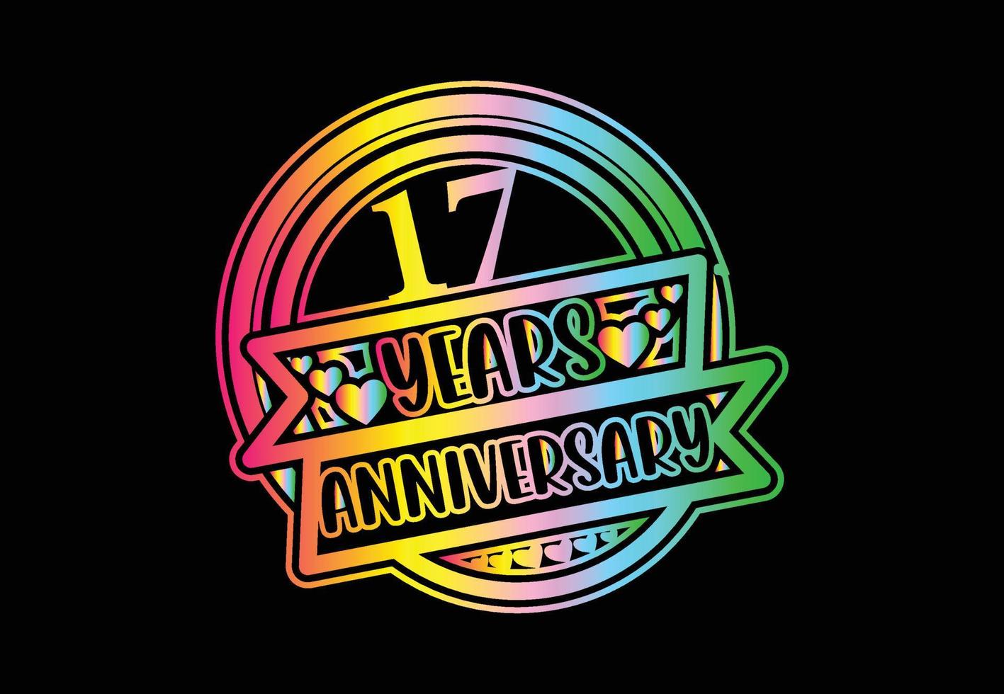 logotipo de aniversário de 17 anos e design de adesivo vetor