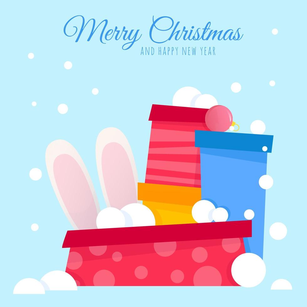 conjunto multicolorido de presentes de natal com orelhas de coelho vetor