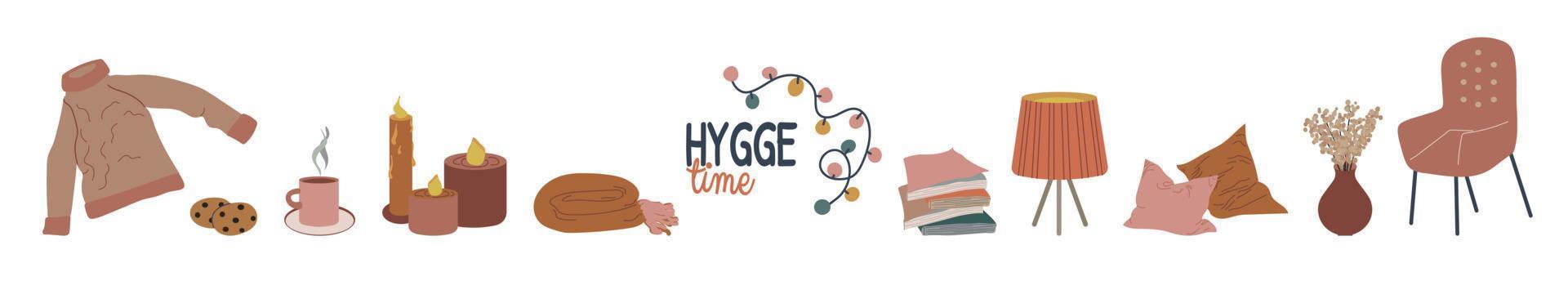 hygge time outono e inverno conjunto ilustração vetorial vetor