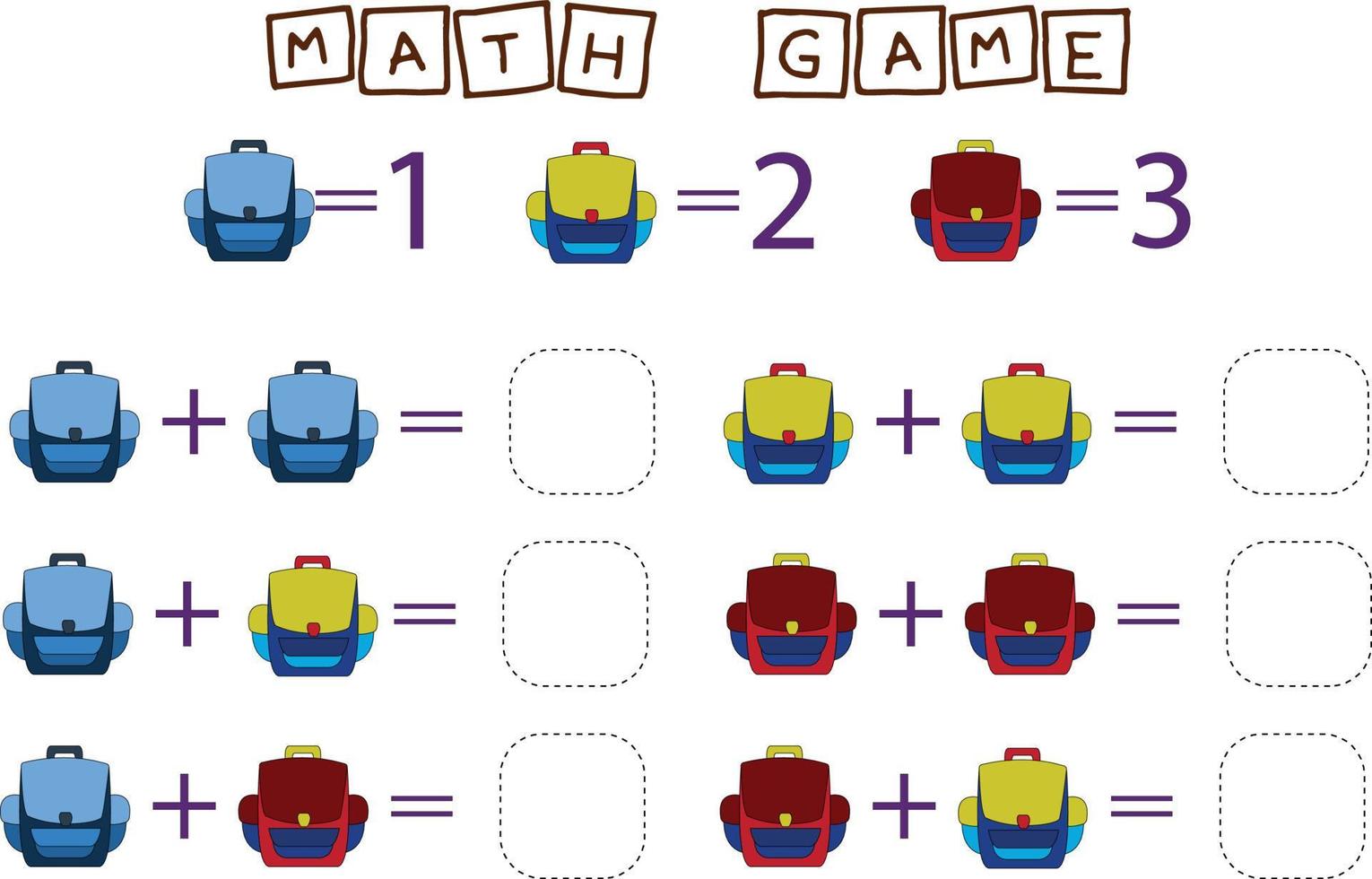 desenho vetorial de planilha, tarefa para calcular a resposta e conectar-se ao número correto. jogo de lógica para crianças. vetor