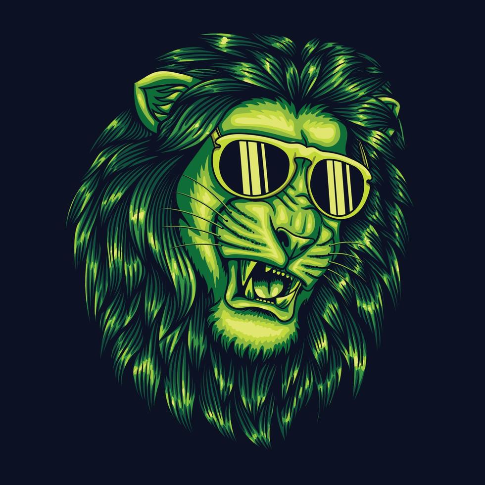 ilustração em vetor de cor verde cabeça legal de leão