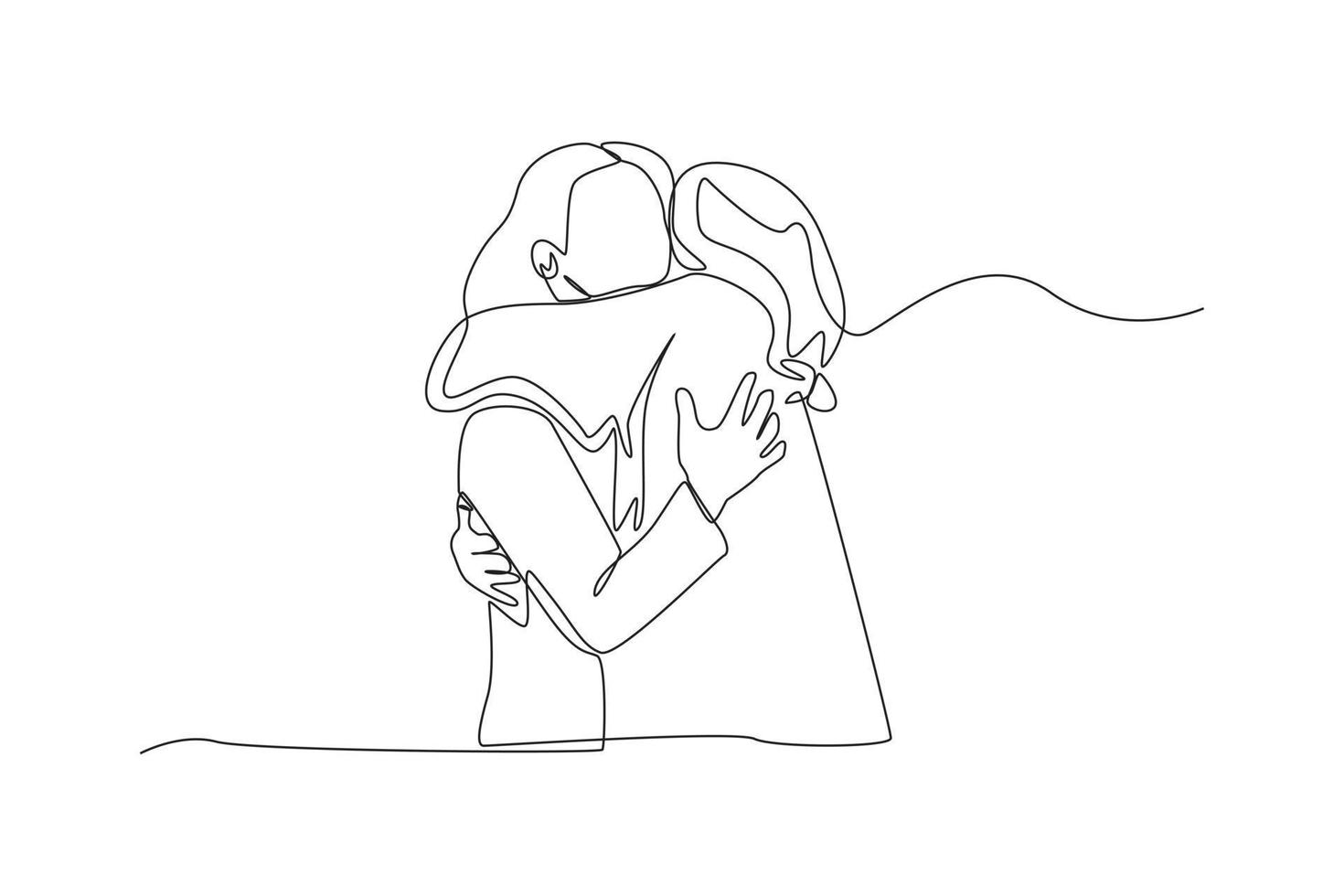 uma única linha desenhando as mulheres se abraçando em sinal de amor. dando temporada ir conceito. linha contínua desenhar design gráfico ilustração vetorial. vetor