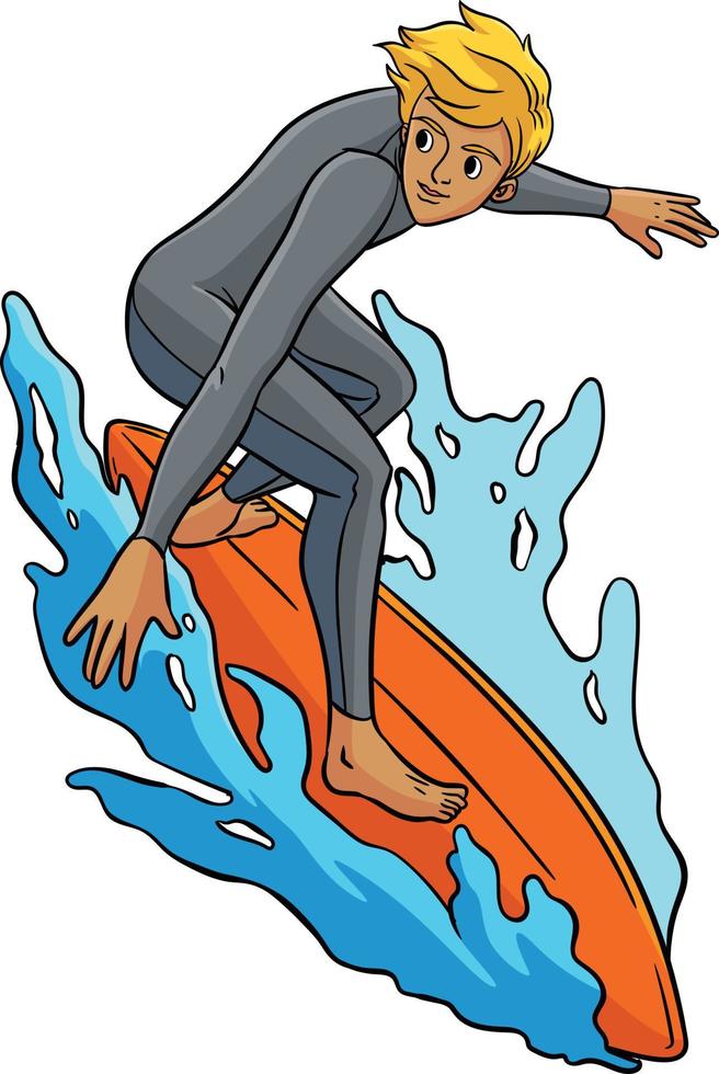 ilustração de clipart colorida de desenho animado de surfista vetor