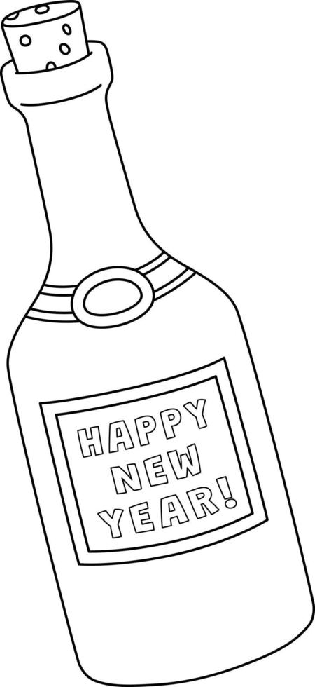 feliz ano novo vinho isolado para colorir e imprimir vetor