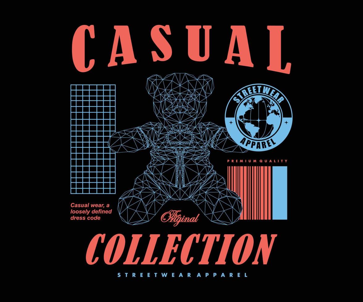 design de camiseta casual de urso poligonal, gráfico vetorial, pôster tipográfico ou camiseta street wear e estilo urbano vetor