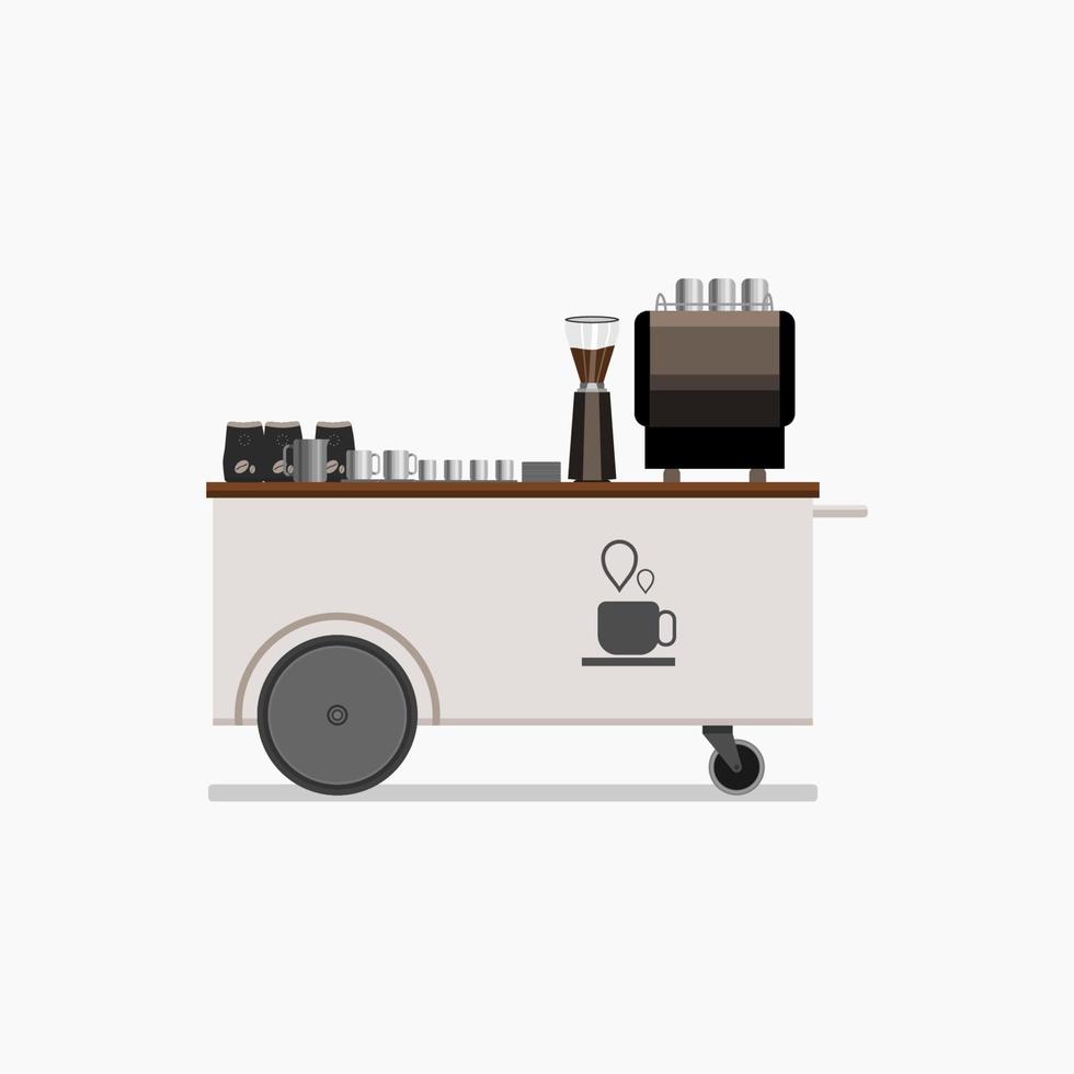 ilustração em vetor de carrinho de café de cor brilhante e suave editável com logotipo e equipamento de fabricação de cerveja para conceito relacionado a café