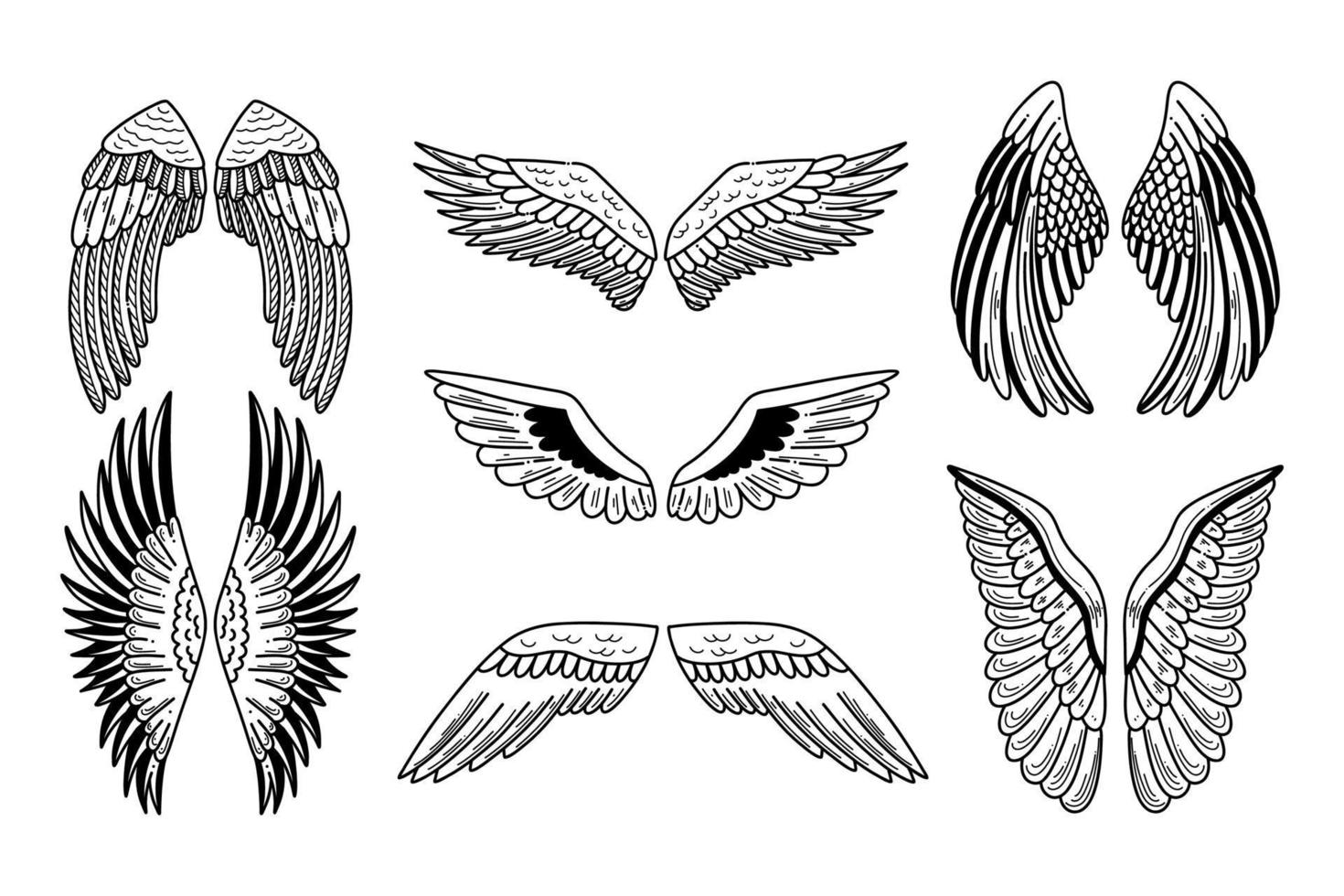 doodle de vetor de asas definido em backround branco. ilustração vetorial de design de mosca