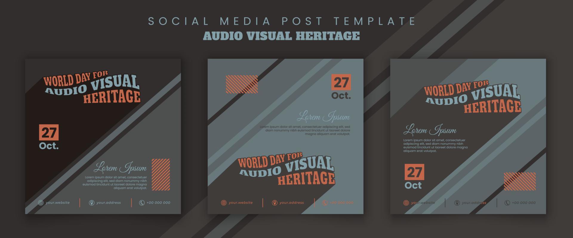 modelo de postagem de mídia social com tipografia do dia mundial do design de patrimônio audiovisual vetor