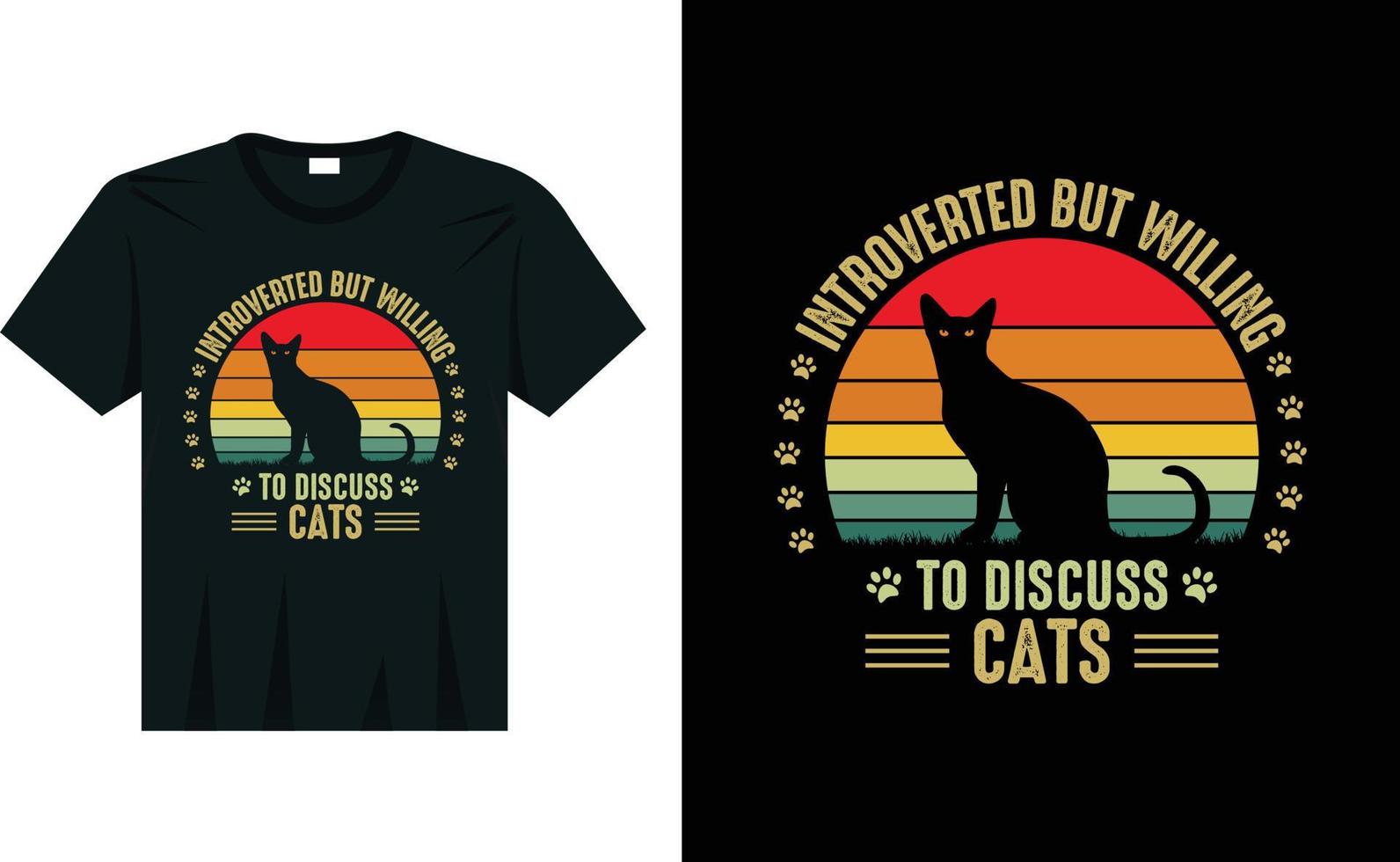 introvertido, mas disposto a discutir design de camiseta engraçada vintage de amante de gatos vetor