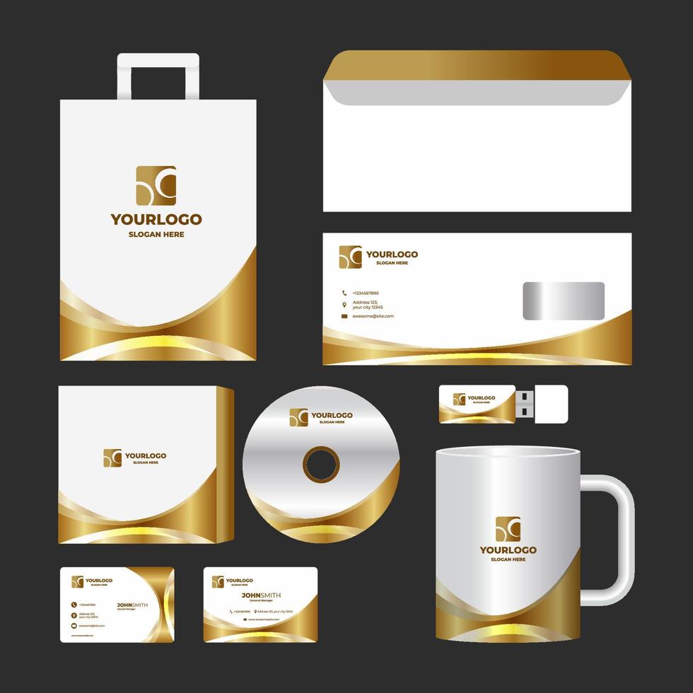 kit de negócios criativo branco e dourado vetor