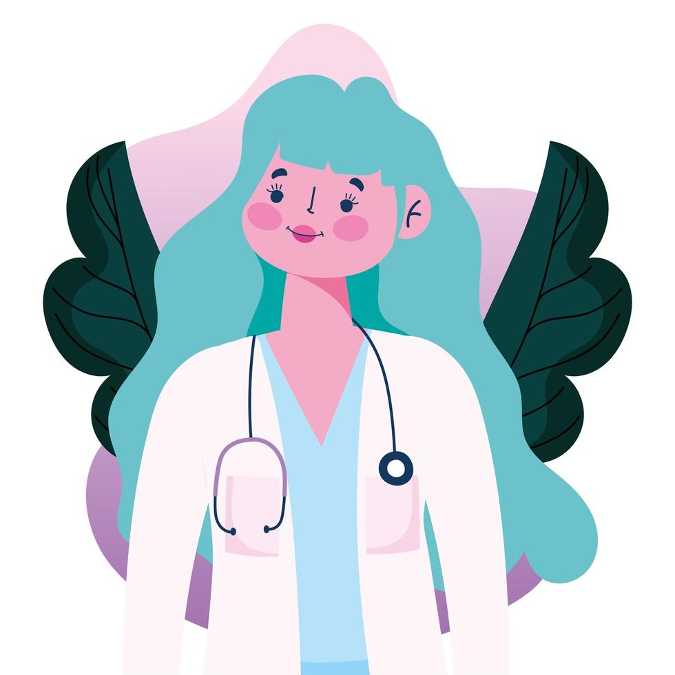 médica com estetoscópio e avatar de estilo simples de casaco vetor