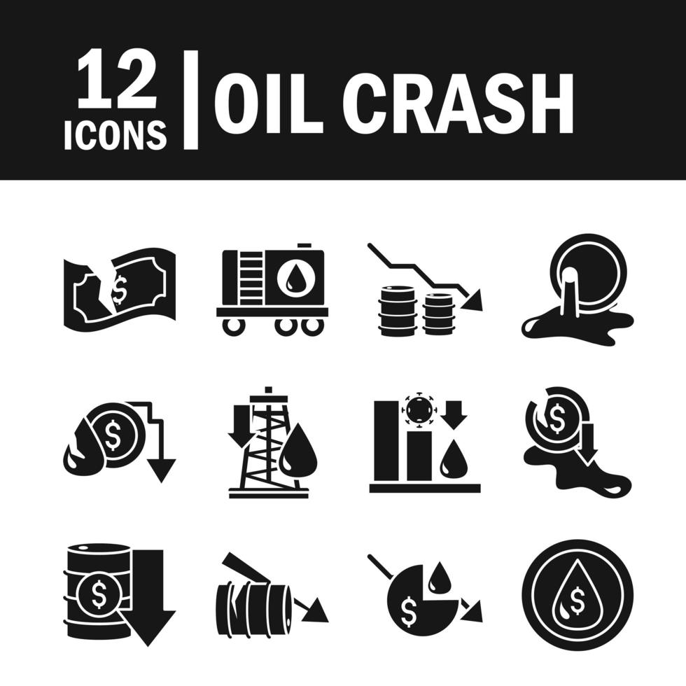 conjunto de ícones de acidente de petróleo e crise econômica vetor