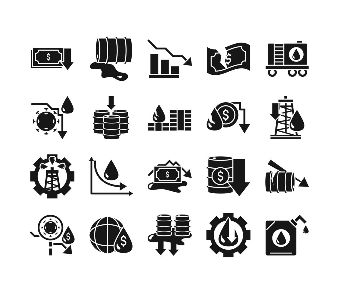 coleção de ícones de acidente de petróleo e crise econômica vetor