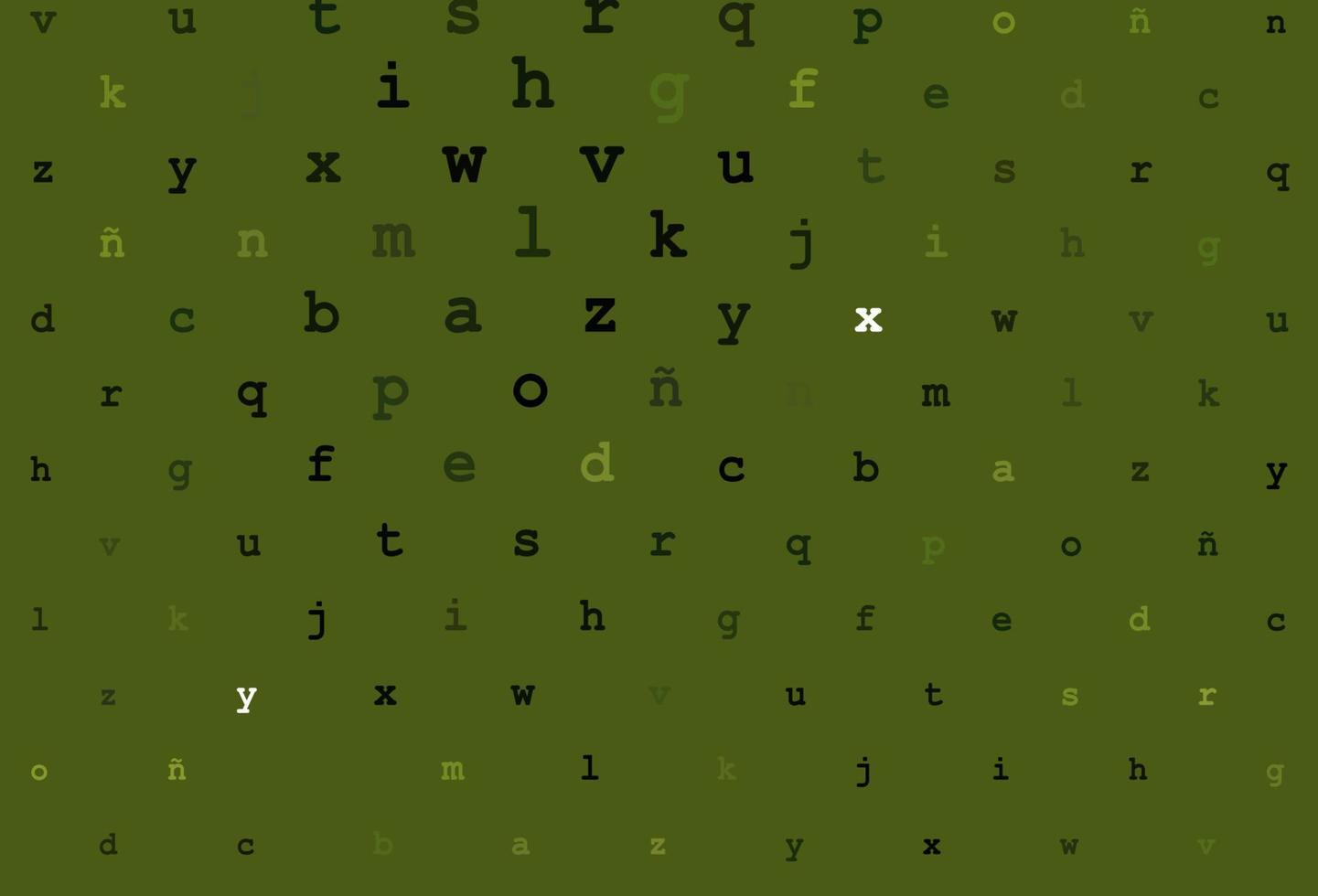 layout de vetor verde escuro com alfabeto latino.