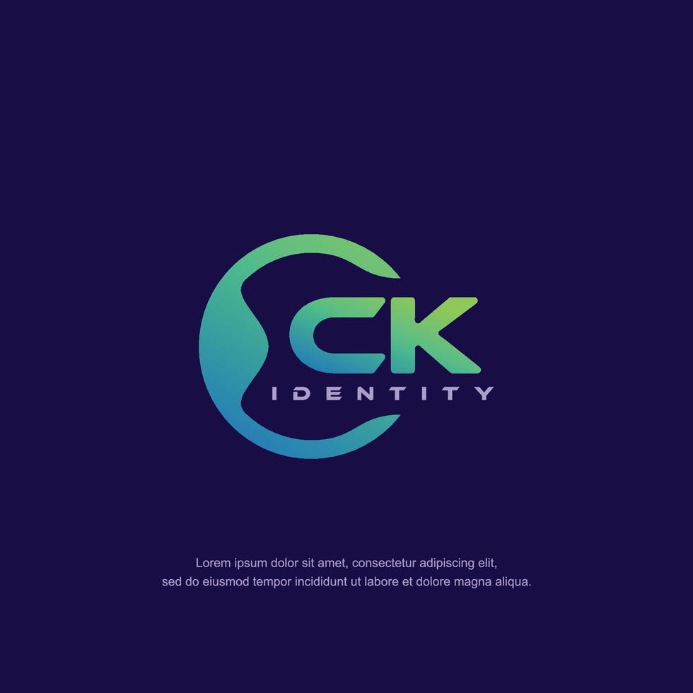 vetor de modelo de logotipo de linha circular de letra inicial ck com cor gradiente