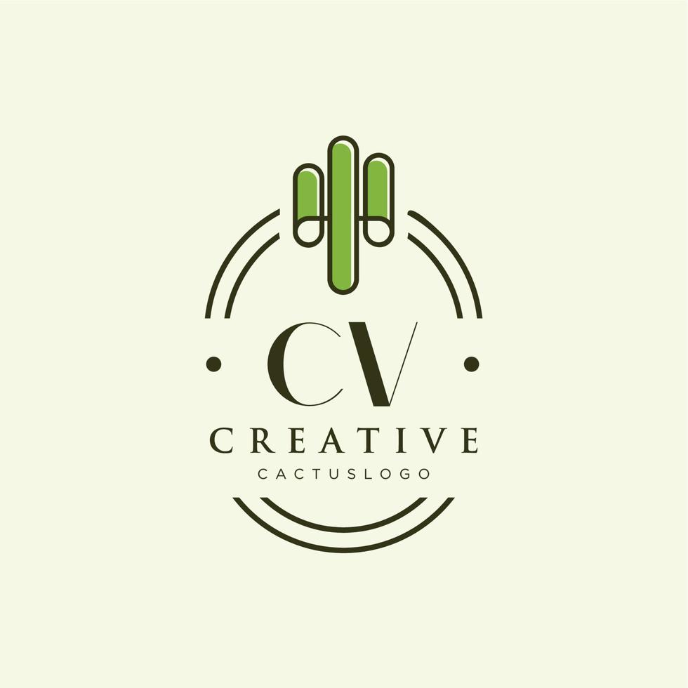 cv letra inicial vetor de logotipo de cacto verde