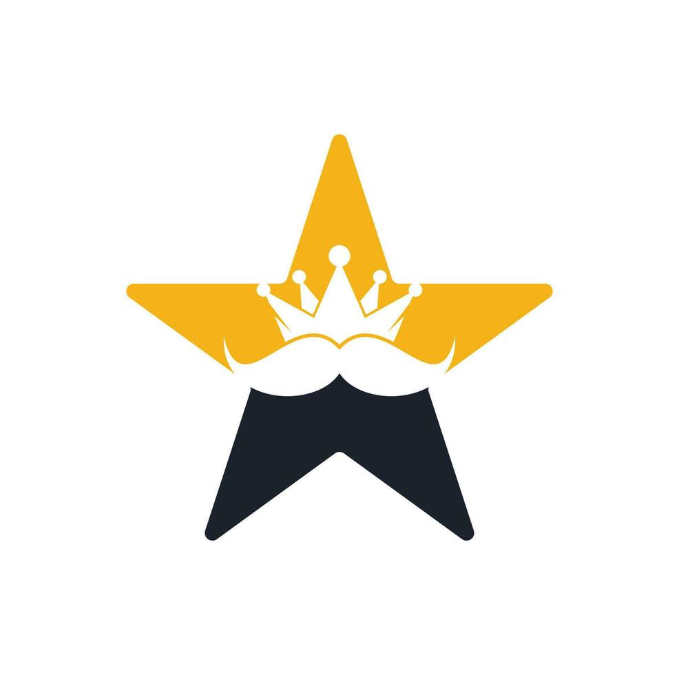 bigode rei estrela forma conceito design de logotipo de vetor. logotipo de coroa de bigode elegante e elegante. vetor