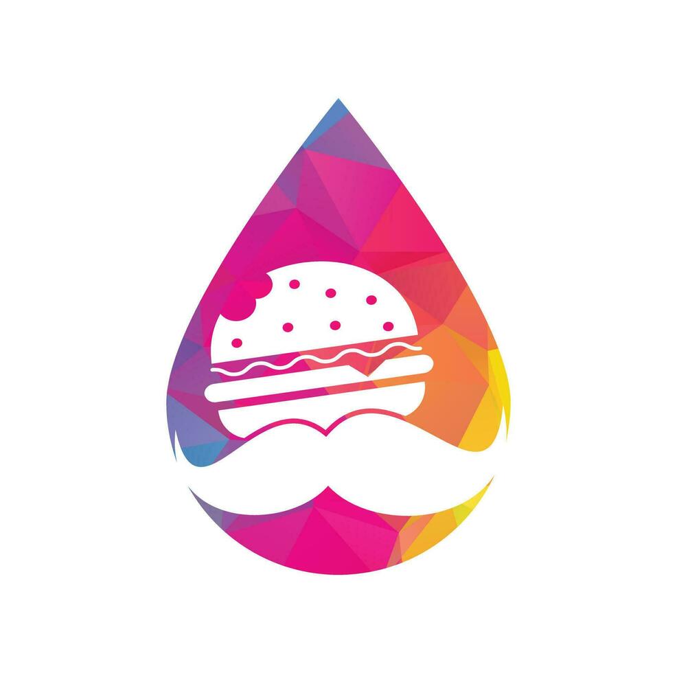 bigode hambúrguer gota forma conceito logotipo ícone vetor. hambúrguer com conceito de logotipo de ícone de bigode. vetor
