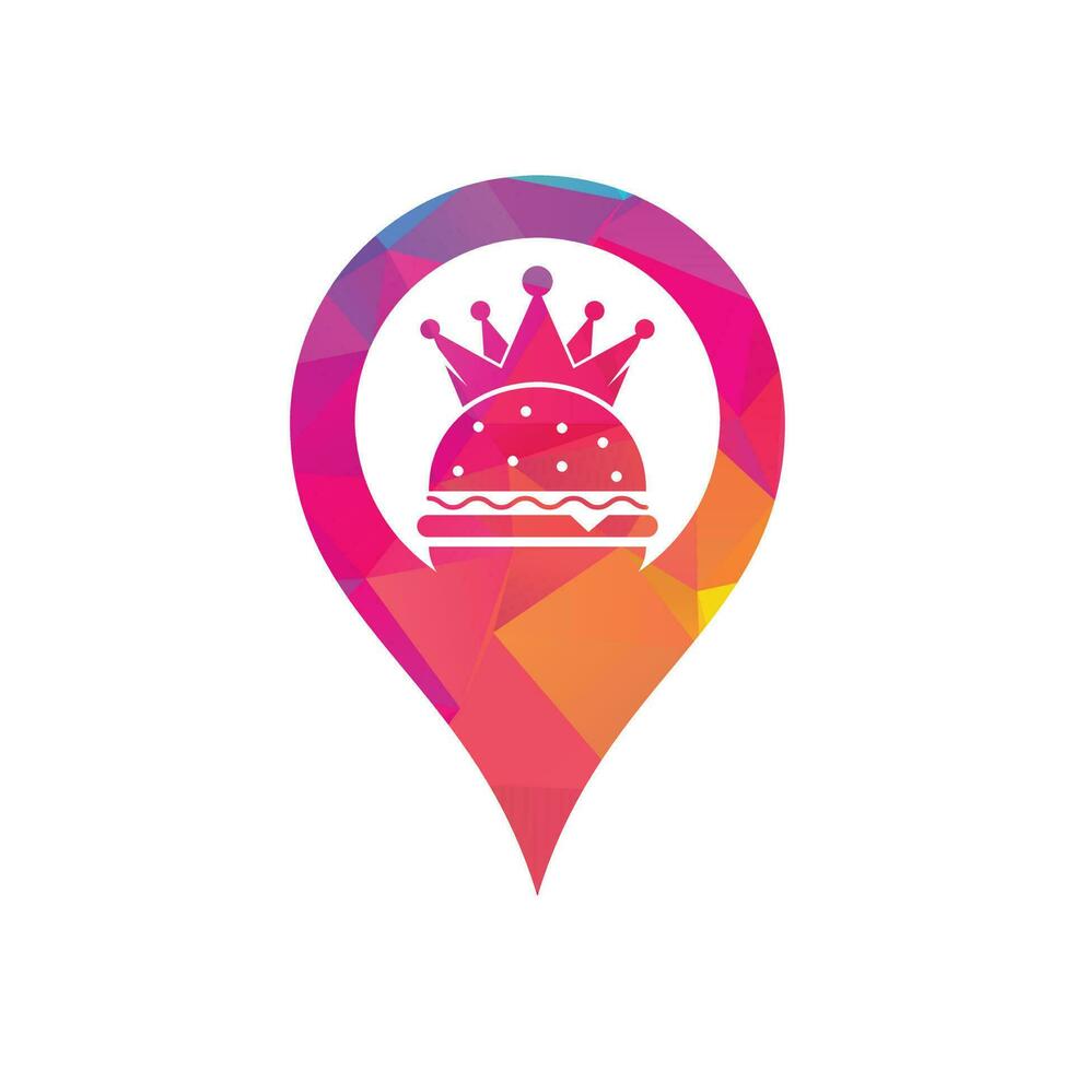 burger king gps forma conceito design de logotipo de vetor. hambúrguer com conceito de logotipo de ícone de coroa. vetor