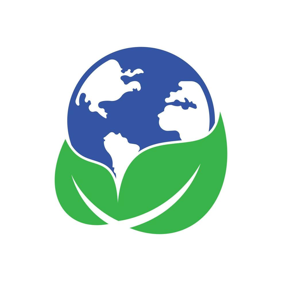 vetor de ícone do logotipo da folha do globo. combinação de logotipo de terra e folha. planeta e eco símbolo ou ícone