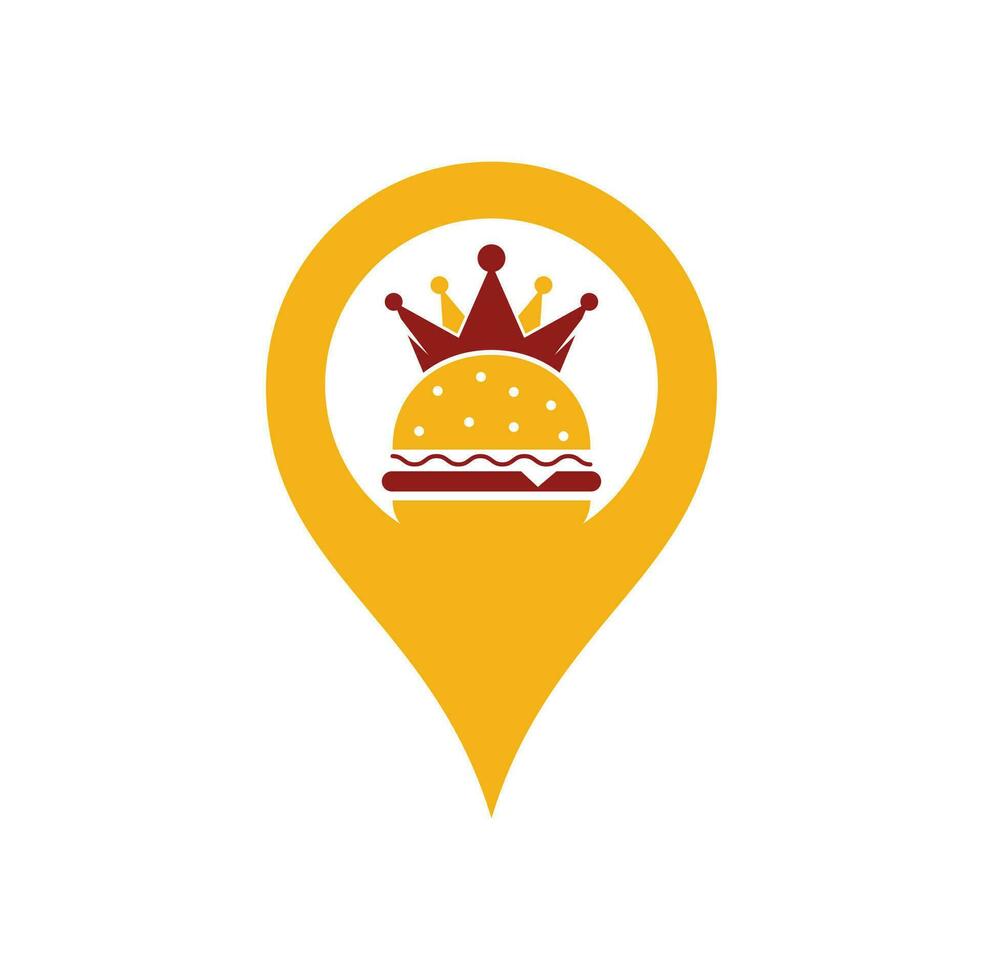 burger king gps forma conceito design de logotipo de vetor. hambúrguer com conceito de logotipo de ícone de coroa. vetor