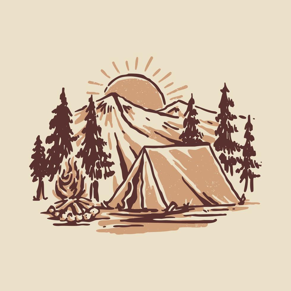 design de t-shirt de arte vetorial de ilustração gráfica vintage de acampamento vetor